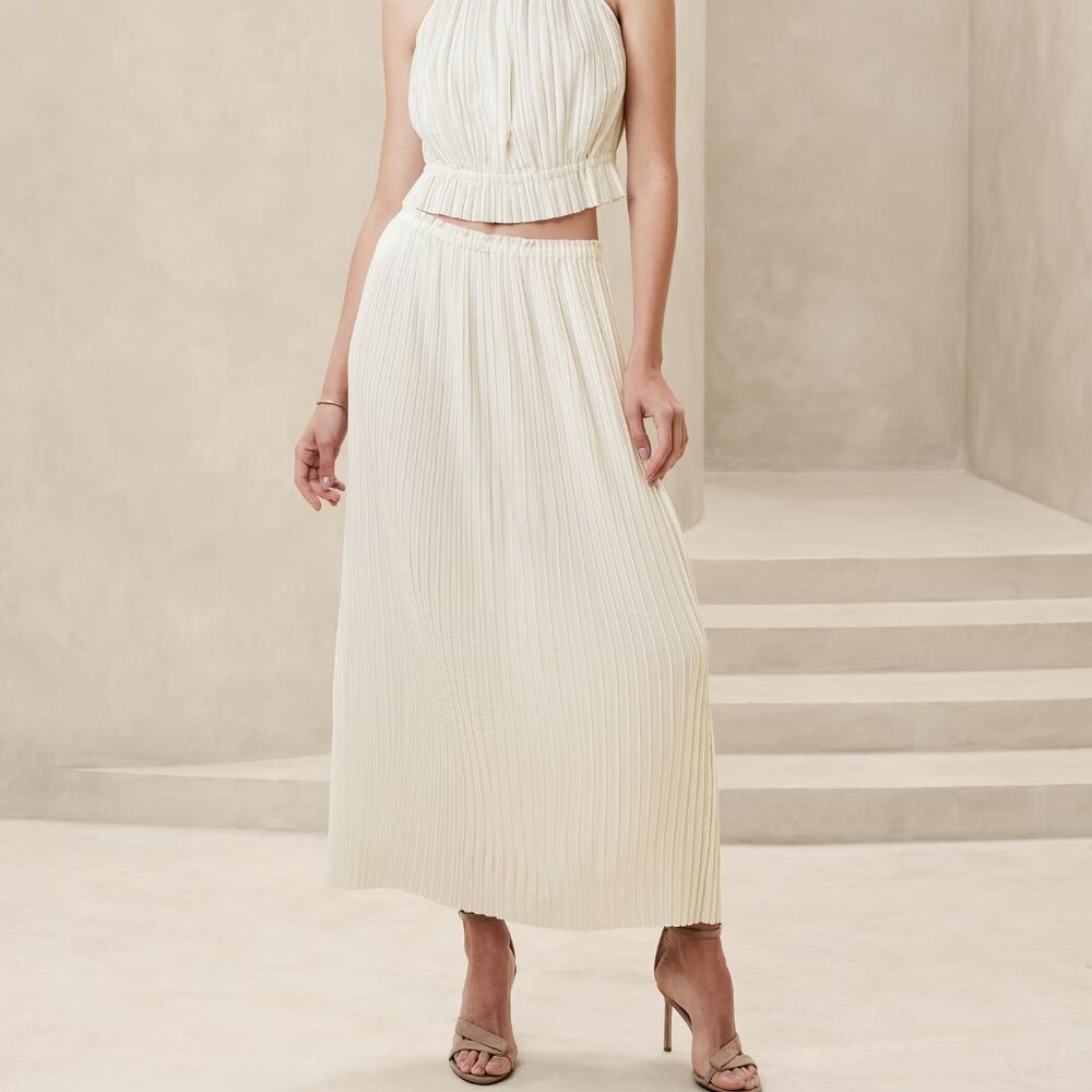 NWT Banana Republic Factory Ivory Crystal Pleated Maxi Skirt, Minimalist, XL